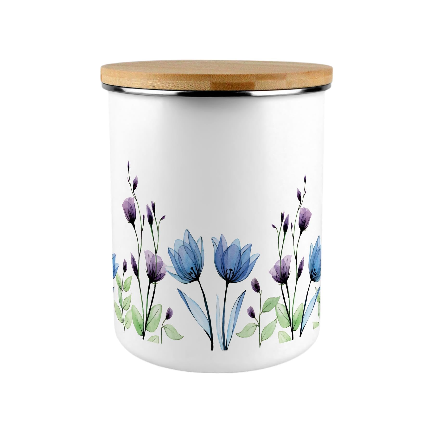 Purely Home Blooming Lovely Flowers Storage CanisterBlue & Purple Floral Large Enamel Kitchen Storage Container Gift