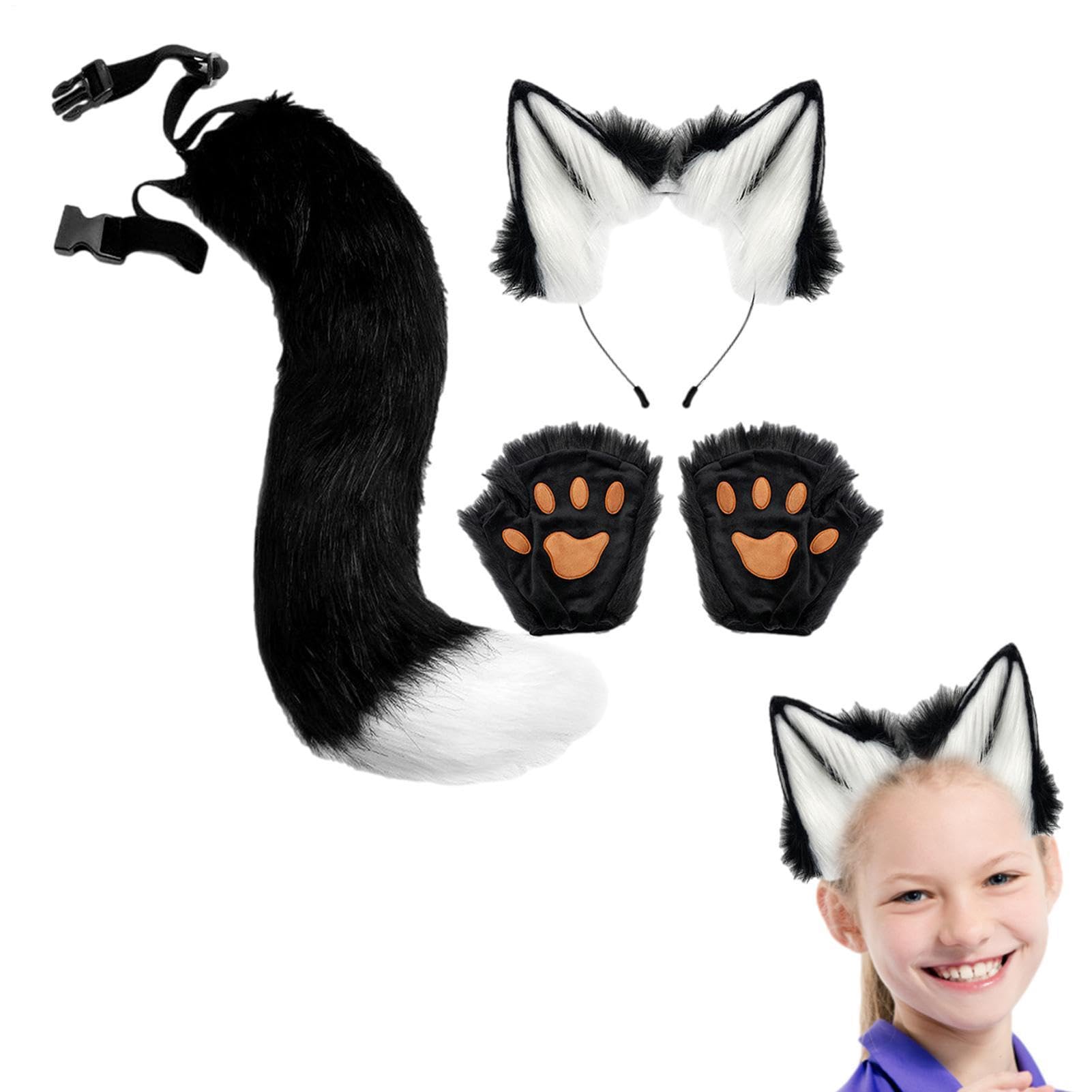 Wolf Stirnband und Schwanz Halloween Frauen Wolf Cosplay Requisiten | Rollenspiel Tier Schwanz Ohren Stirnband für Mottopartys, Maskenbälle, Bühnenaufführungen, Festivals und Events