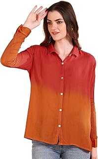 Maaesa Women Handmade Ombre Tie & Dye Rayon Shirt | Lightweight Breathable | Relaxed Fit | Long Sleeve Button-Down | Class... Price In India