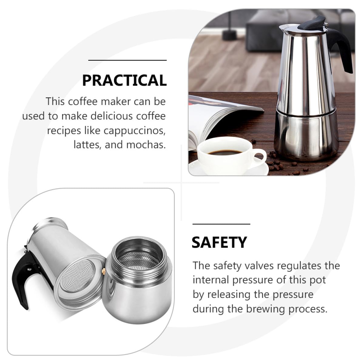 Didiseaon Cafetera de Acero Inoxidable 600ml, 12 Tazas, Plata