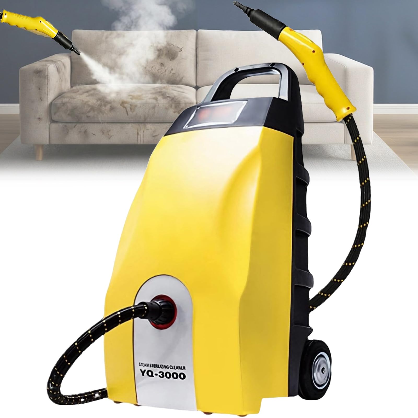 Myjka Parowa Wysokotemperaturowa, Bezpieczna Parownica do Ciężkich Zadań z Automatycznym Wyłączaniem, Pojemność 3,5L, Ciśnienie 4-5 Bar i 9 Akcesoriów do Głębokiego Czyszczenia Yellow