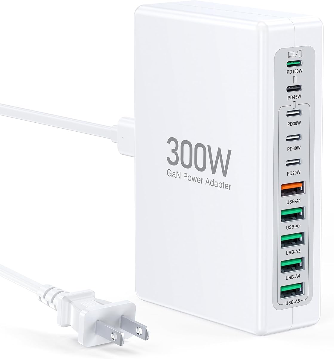 300W USB C Fast Charging Block,Upgraded 10-Port Fast Charging Station Hub,PD 100W 65W 45W 25W 20W Laptop Charger Power Adapter for MacBook Pro/Air,DELL,Steam Deck,iPhone 17/16,Galaxy S25/24