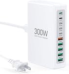 300W USB C Bloc de recharge rapide, mis à niveau 10-Port Hub de la station de recharge rapide,PD 100W 65W 45W 25W 20W Adaptateur d'alimentation de chargeur pour ordinateur portable MacBook Pro/Air,DELL,Deck à vapeur,iPhone 17/16,Galaxy S25/24