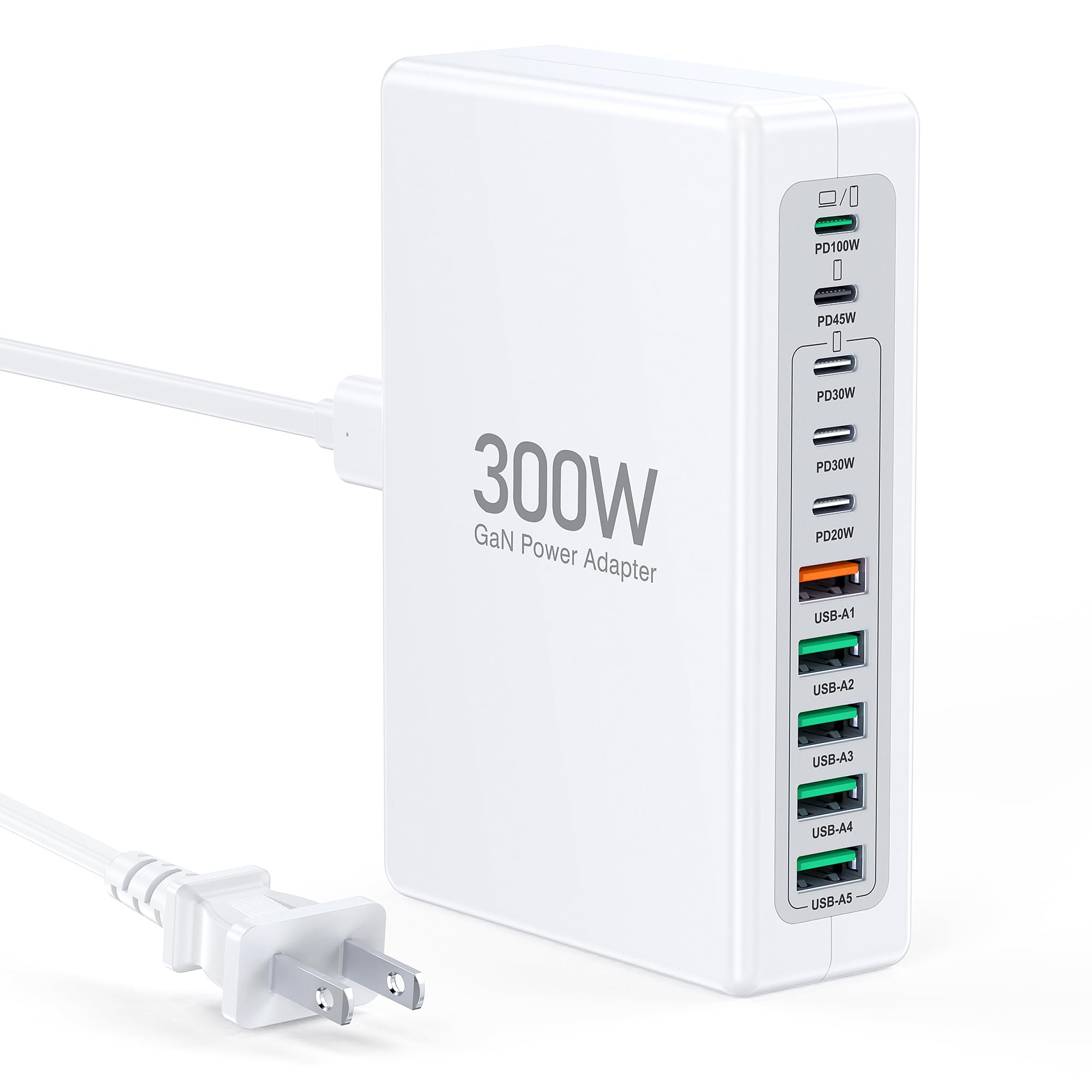 300W USB C Fast Charging Block,Upgraded 10-Port Fast Charging Station Hub,PD 100W 65W 45W 25W 20W Laptop Charger Power Adapter for MacBook Pro/Air,DELL,Steam Deck,iPhone 17/16,Galaxy S25/24