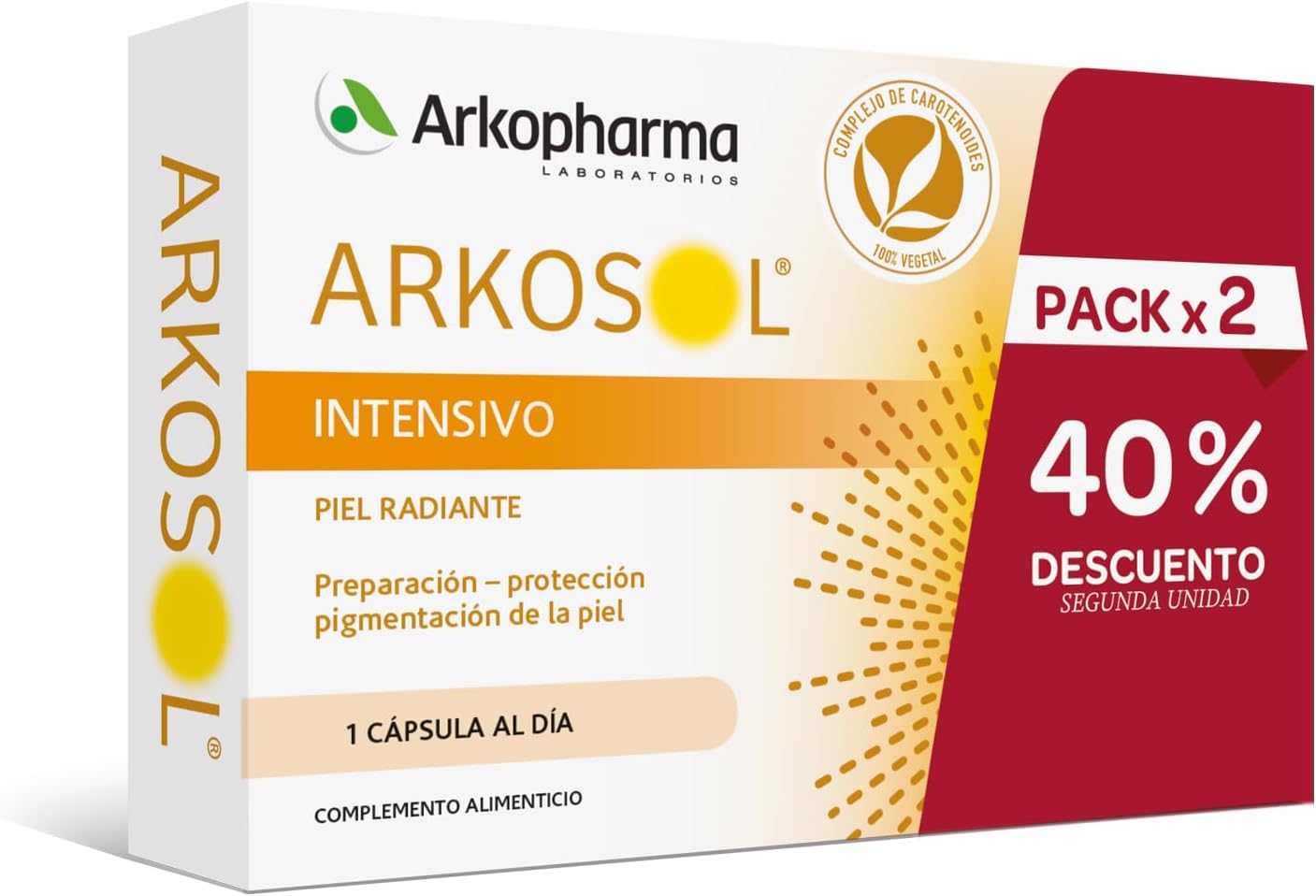 ArkopharmaArkosol Intensive 60 Capsules, Tan from The Inside, All Skin Types, Prepares and Protects Skin for Sun Exposure, Food Supplement