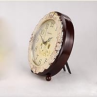 Vista 2 de Justup Reloj de mesa vintage, estilo retro europeo sin tictac, reloj de escritorio operado con baterías, movimiento silencioso de cuarzo para Marrón
