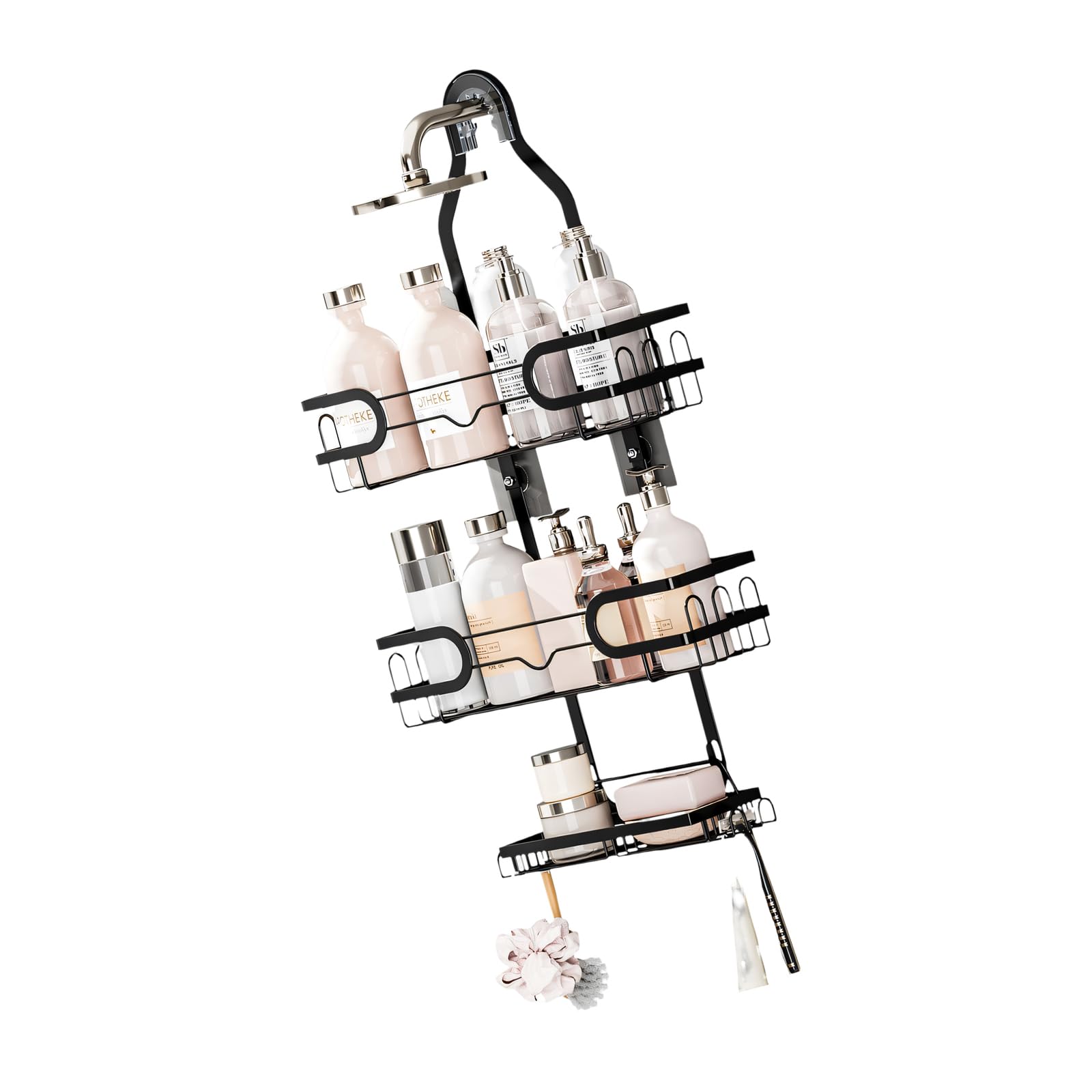 Kaeltsyn Compact Shower Storage Rack Having Detachable Wire Baskets and Side Hooks Fits Most Standard Showerheads Slip Proof Shower Planner