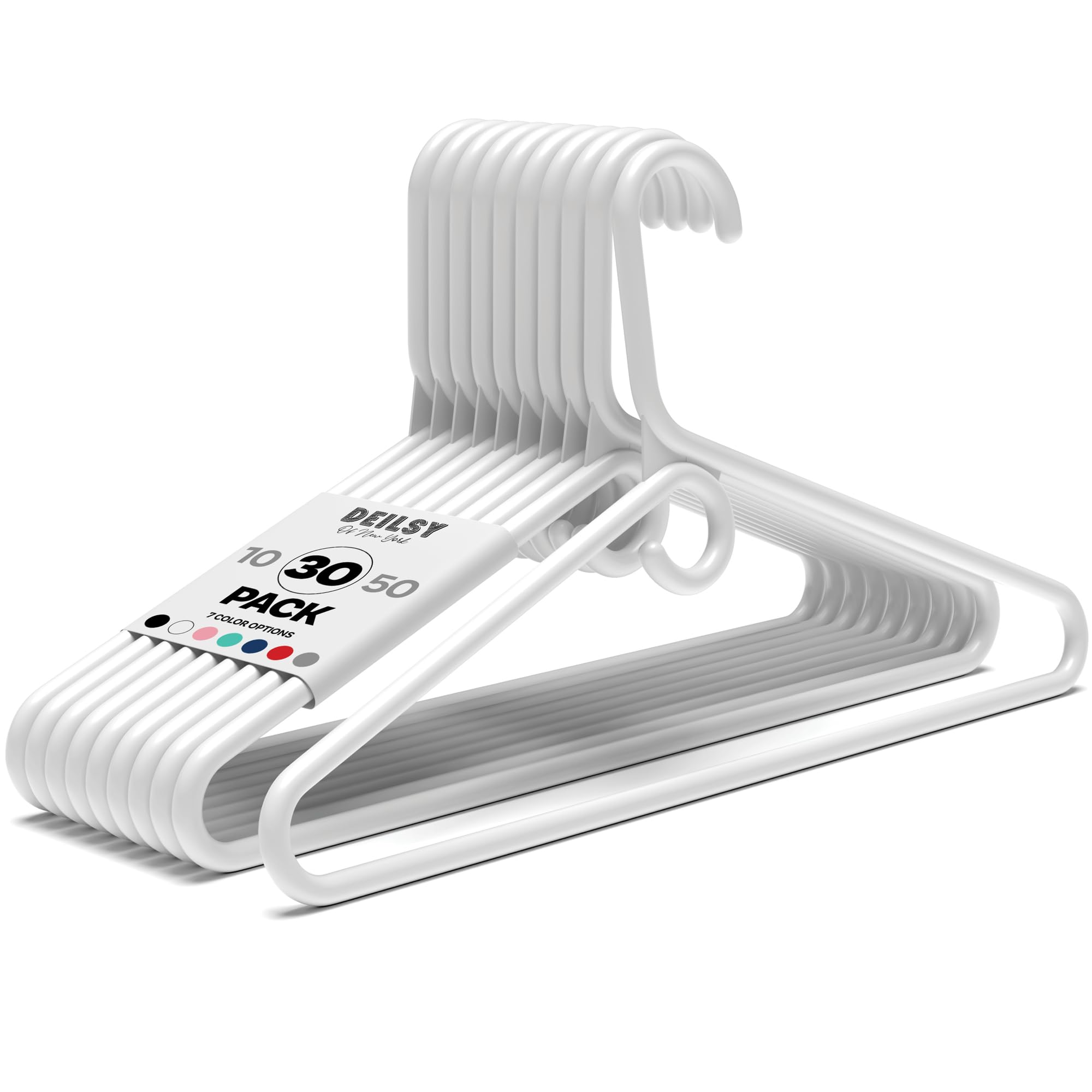 DEILSY™ Weiße Kunststoff-Kleiderbügel – weiße, super robuste Kleiderbügel, dicke, starke Standard-Kleiderbügel aus Kunststoff mit Haken für Schals und Gürtel, 30 Stück