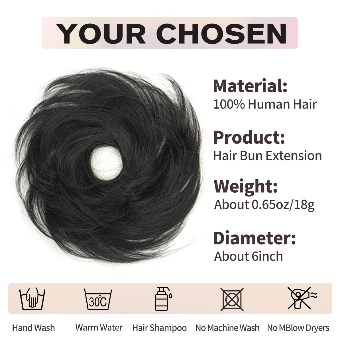 Hair Bun for Women Messy Bun Hair Piece Human Hair, Black Ponytail Extensions Hair Accessories Elastic Easy Scrunchie for Women - Image 3