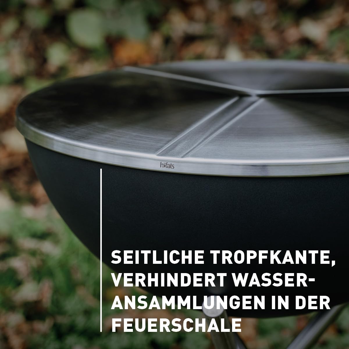 höfats - BOWL 57 Deckel - Abdeckung für Feuerschale um Funkenflug zu vermeiden - rutschsicher und wackelfest, gewölbter Deckel verhindert Wasseransammlung - aus gebürstetem Edelstahl