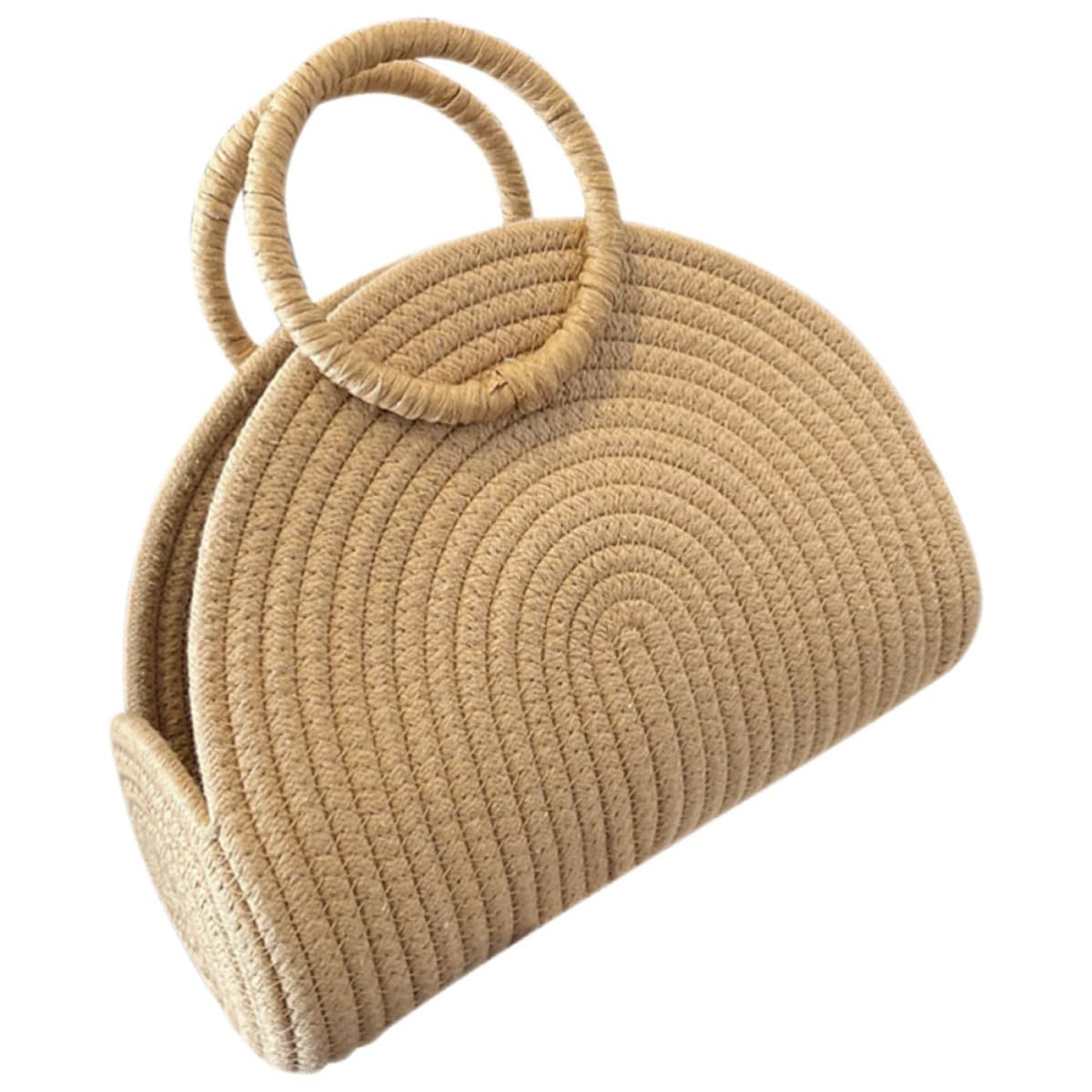 Borsa da Spiaggia Design Rustico e Trama Delicata Intrecciata a Mano in Corda di Cotone, Capiente e Portatile per Picnic Estivi