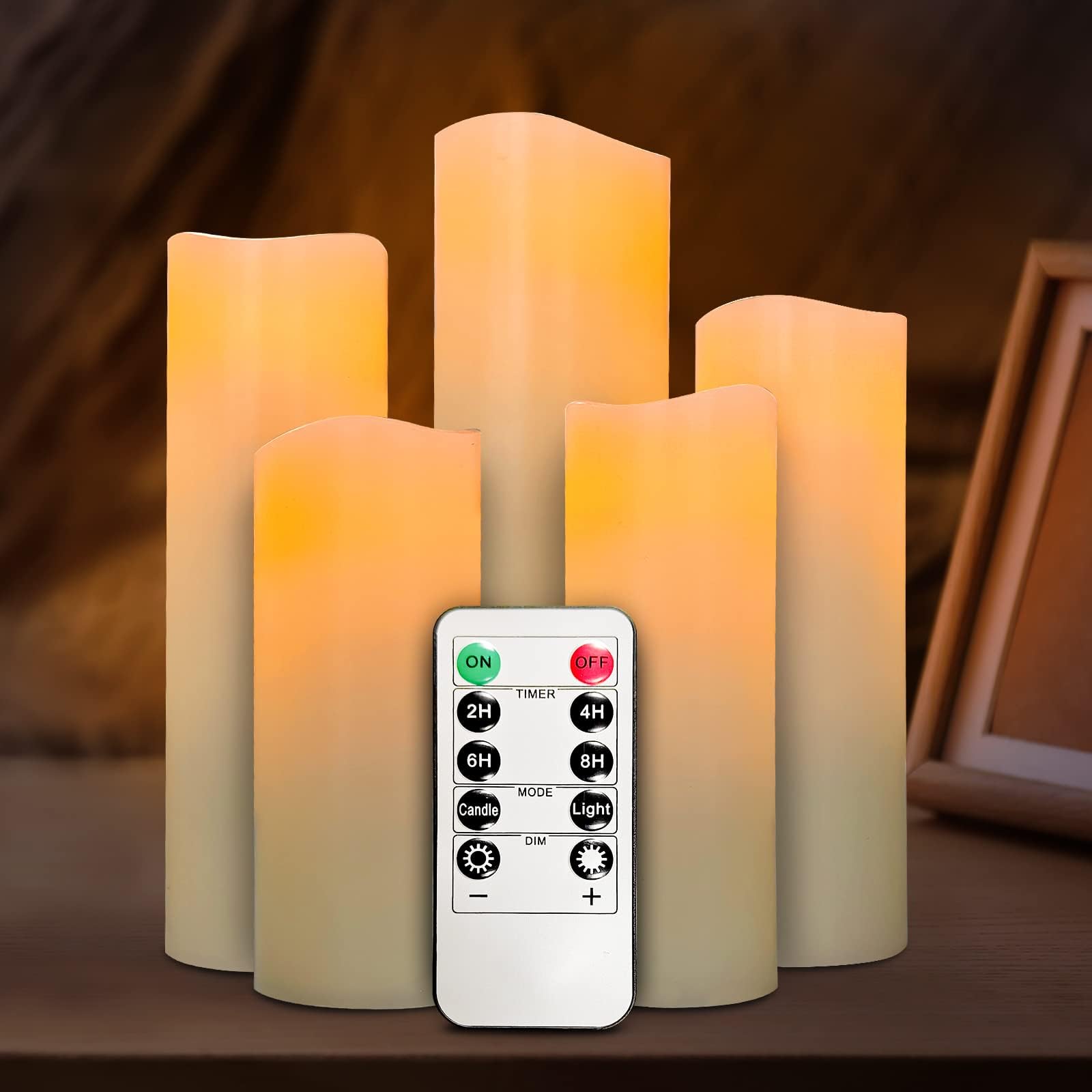Bougies LED HANZIM Sans Flamme - Lot De 5 Tailles (10-19cm) Ivoire, Télécommande, Effet Flamme Réaliste