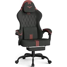 Ferghana Velvet Fabric Gaming Chair Wider Seat Cushion, Diamond Double-Stitching, Ergonomic High Back with Footrest, Computer Gamer Chair Featuring Massage Lumbar Support for Adults Black/Red