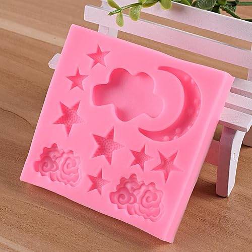 Miniatura 3 de 2 moldes de silicona para luna y estrella, molde de fondant de nube, luna, estrella, nube, chocolate, chocolate, hornear, pasteles de azúcar