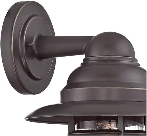 Miniatura 3 de John Timberland Marlowe - Lámpara de pared rústica industrial para exteriores, jaula de bronce con capucha de 13 pulgadas, vidrio transparente para