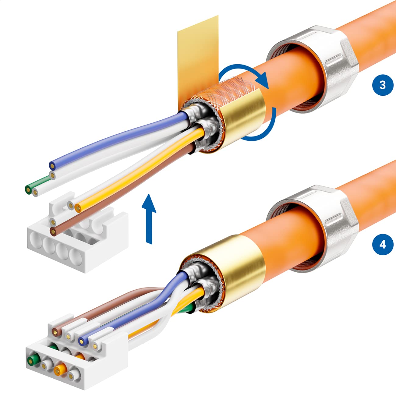 deleyCON 12 connettori di rete CAT 7, RJ45, schermati, 10 Gbps, 600 MHz, per cavo di installazione rigido, cavo grezzo, RJ45, Ethernet LAN DSL