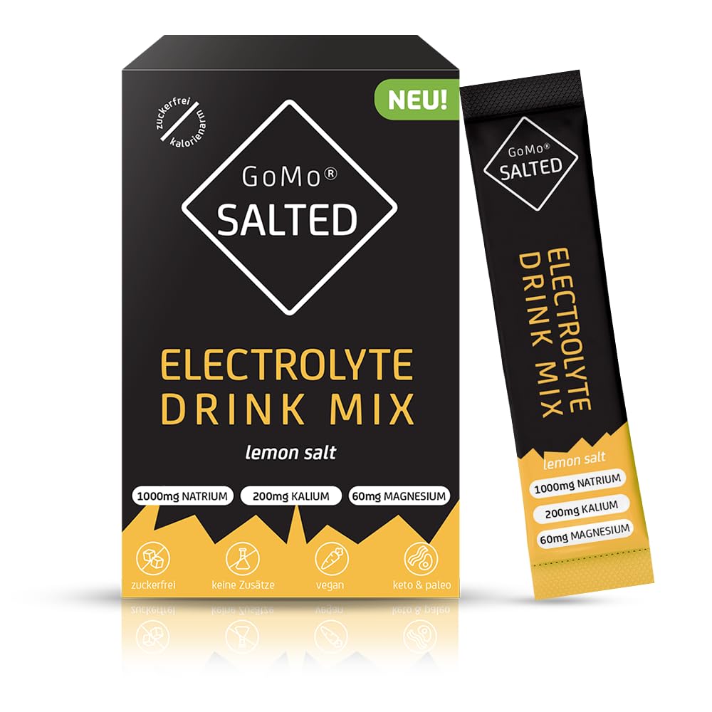 GoMo SALTED Hydration Aid | Elettroliti senza zucchero | migliore assorbimento dell'acqua e idratazione rapida | 30 porzioni singole di polvere elettrolitica con sale alpino svizzero | Gusto Limone