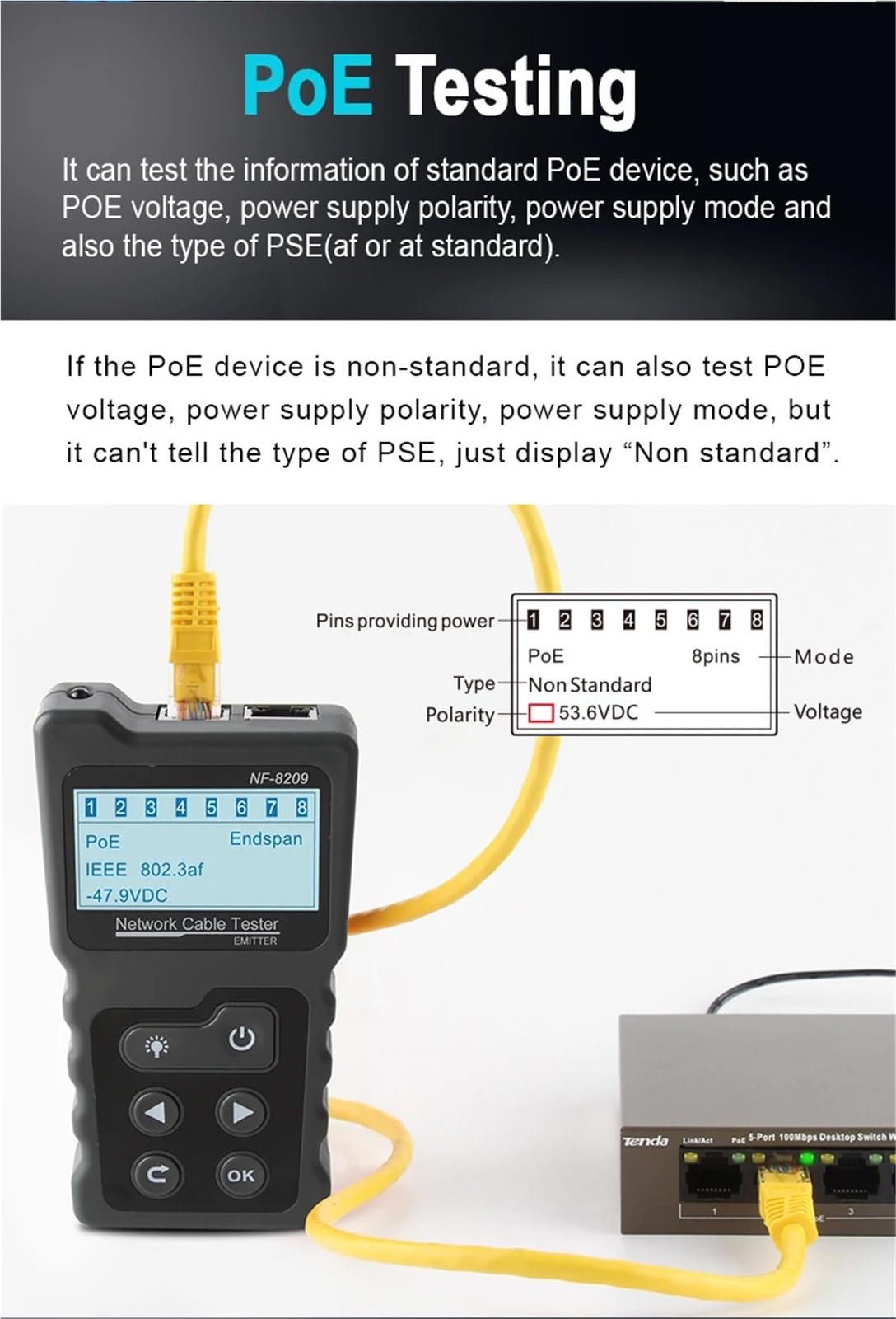 Localizzatore di Cavi, Localizzatore cavi LAN RJ45 Rete di rete Tester Connettore Cat5 Cat6 Strumento Ethernet PoE