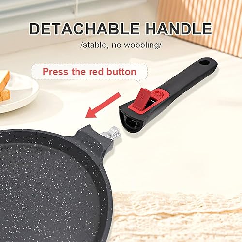 Miniatura 2 de Sartén antiadherente para crepas con mango desmontable, sartén para tortilla Dosa Tawa de aluminio fundido de 8 pulgadas, compatible con inducción