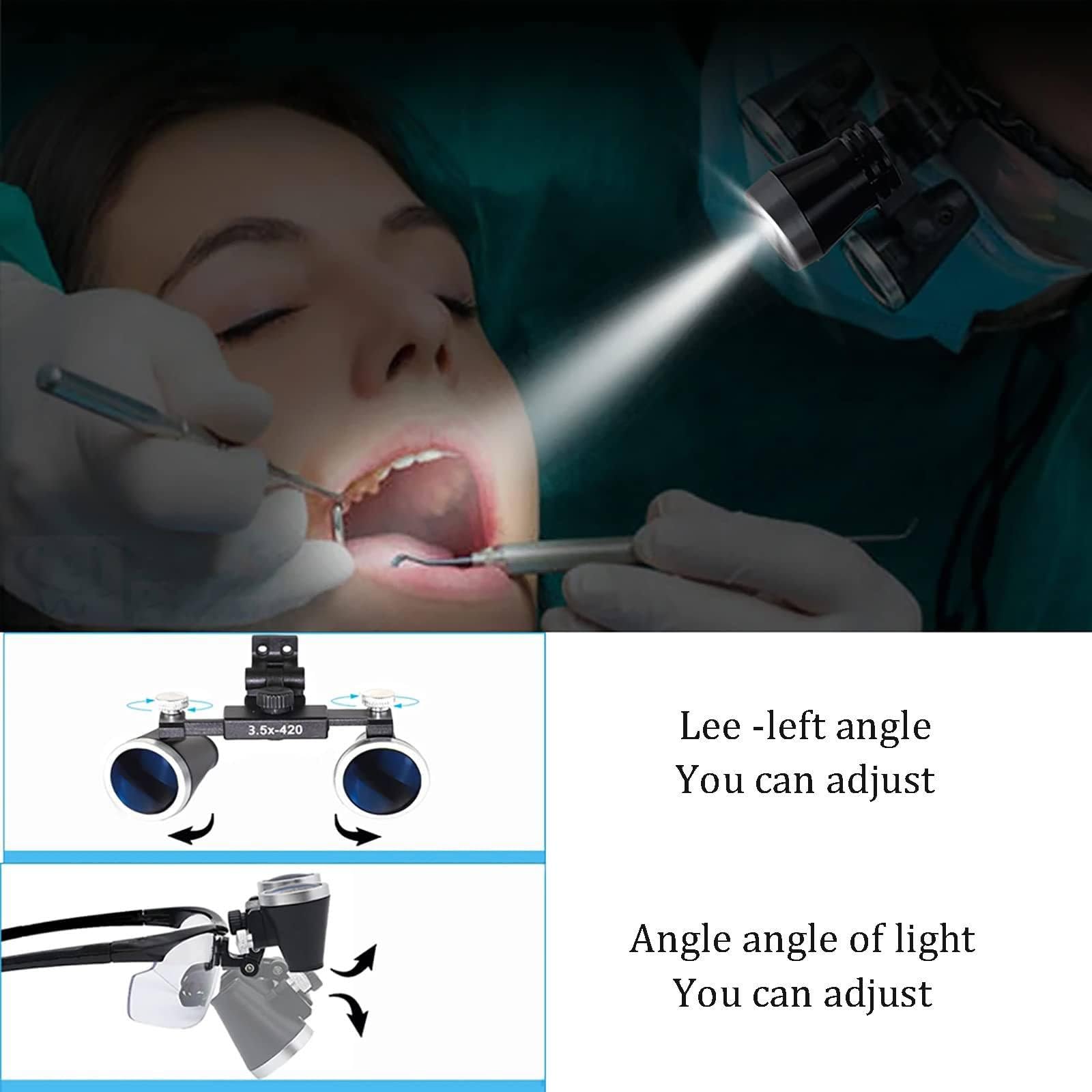 Lupa Binocular Dental, Aumento De 2,5X/3,5X, con Faro De 5W + Filtro, Distancia De Trabajo 320-420mm, Lupa De Montaje En La Cabeza para Laboratorio Dental Black-2.5X