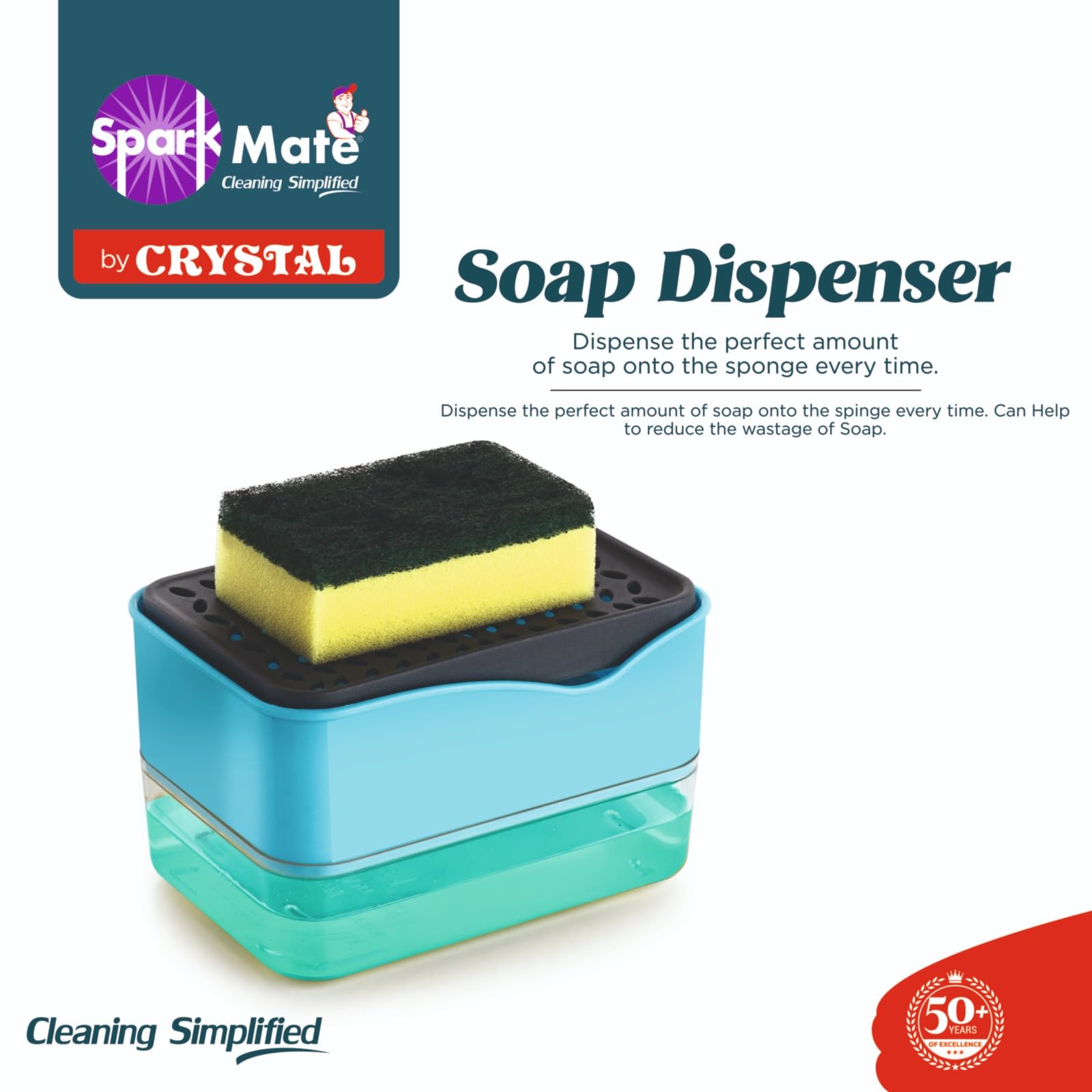 Sparkmate by Crystal Soap Dispenser with Scrub & Sponge Pad 3