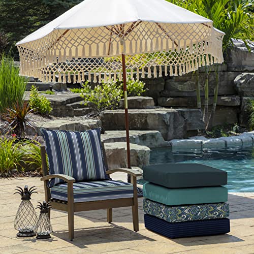 Image of Arden Deep Seat Outdoor Chair Cushion Set (2-Pack), 24 in x 24 in, Weather-Proof, Rain-Proof, Fade Resistant Patio Cushion Set for Chair, Sofa, and Couch Sapphire Aurora Blue Stripe