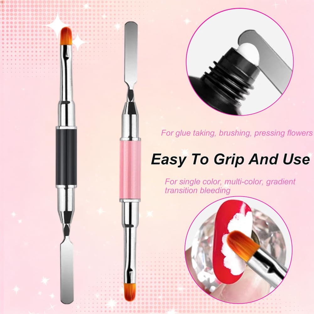 Dual-ended Nail Art Penna, 2 Pcs Pennello Gel Unghie Ricostruzione, 2 in 1 Nail Art Brush Dual Ended, Unghie Dual End Pennello in Gel, Strumento Per Manicure Fai Da Te