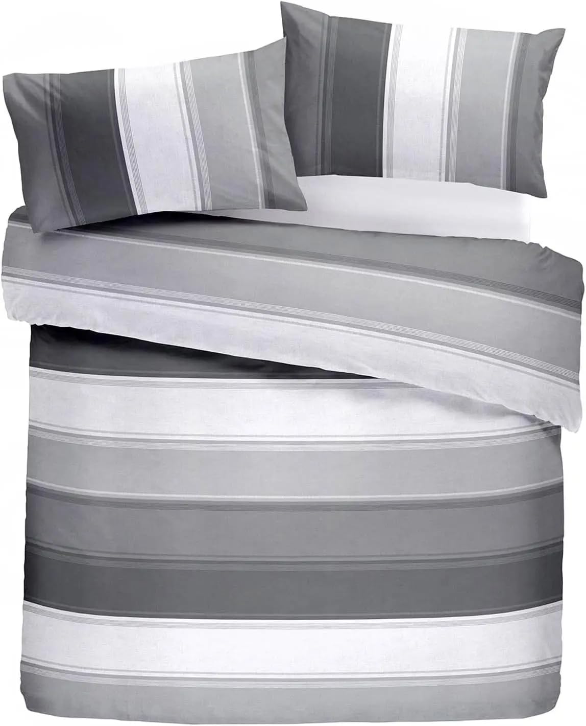 Housse de couette à rayures grises et blanches en microfibre double pour lit adulte