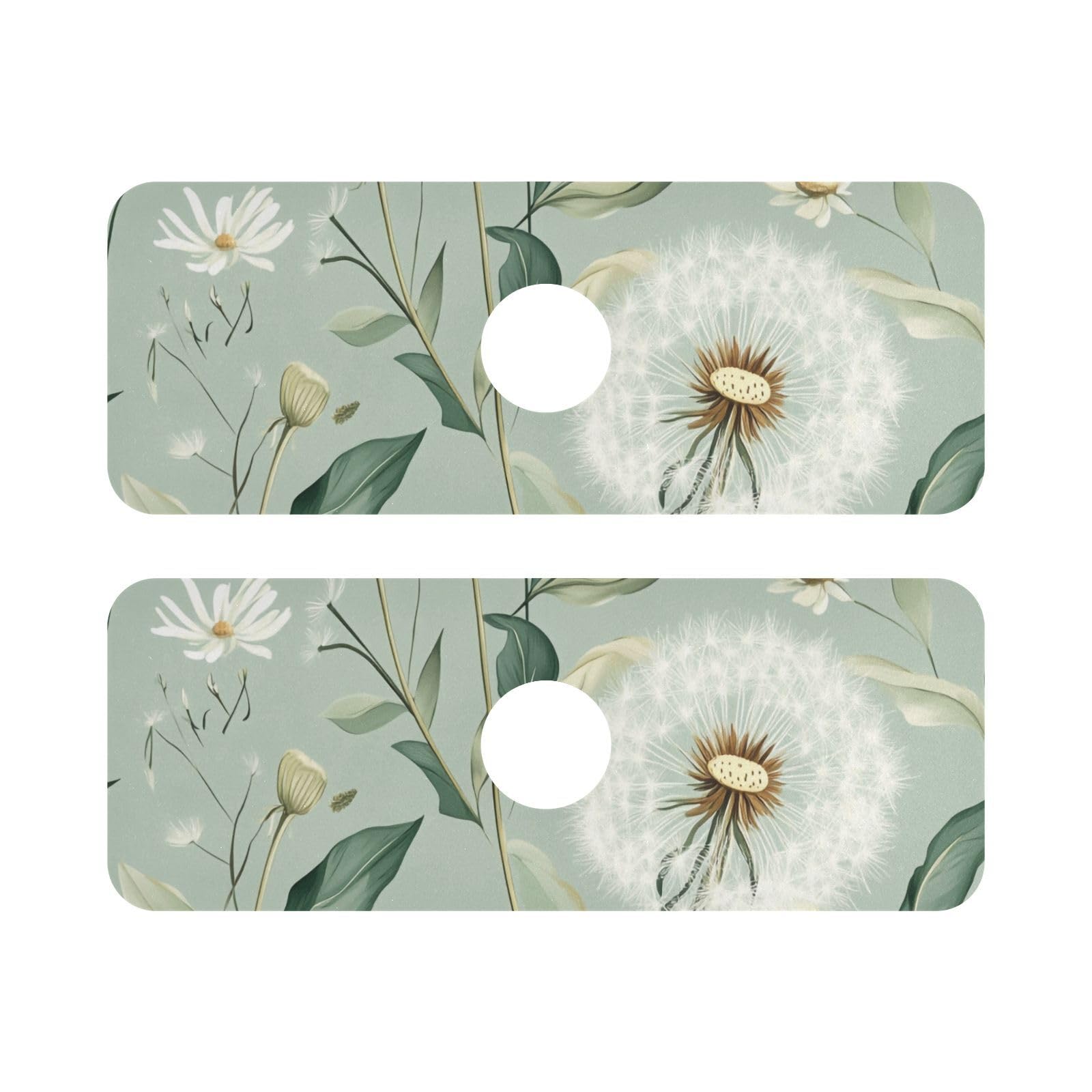 Sage Green Dandelions Kitchen Sink Splash Guard Faucet Mat Diatomite Absorbent Pad for Bathroom RV 14.7x5.4in 2PCS water