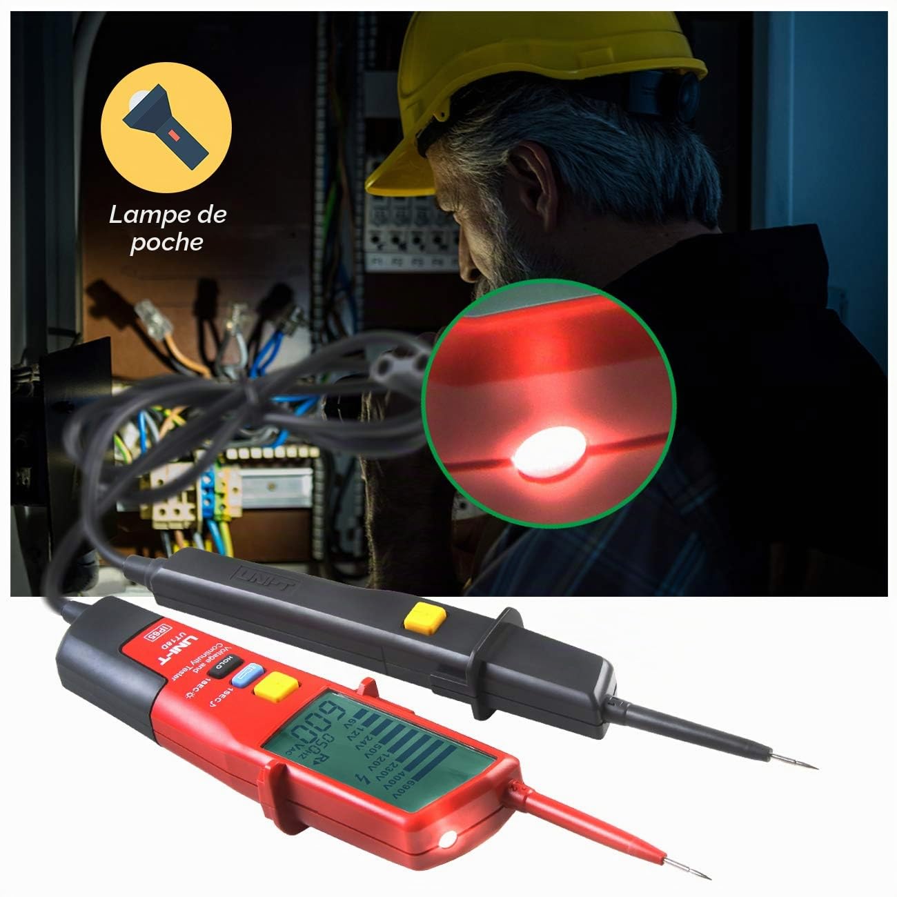 Testeur de Continuité de Tension Détecteur de Continuité de Ligne électroscope Industriel Avec RCD et test de Rotation de phase-UNI-T UT18D