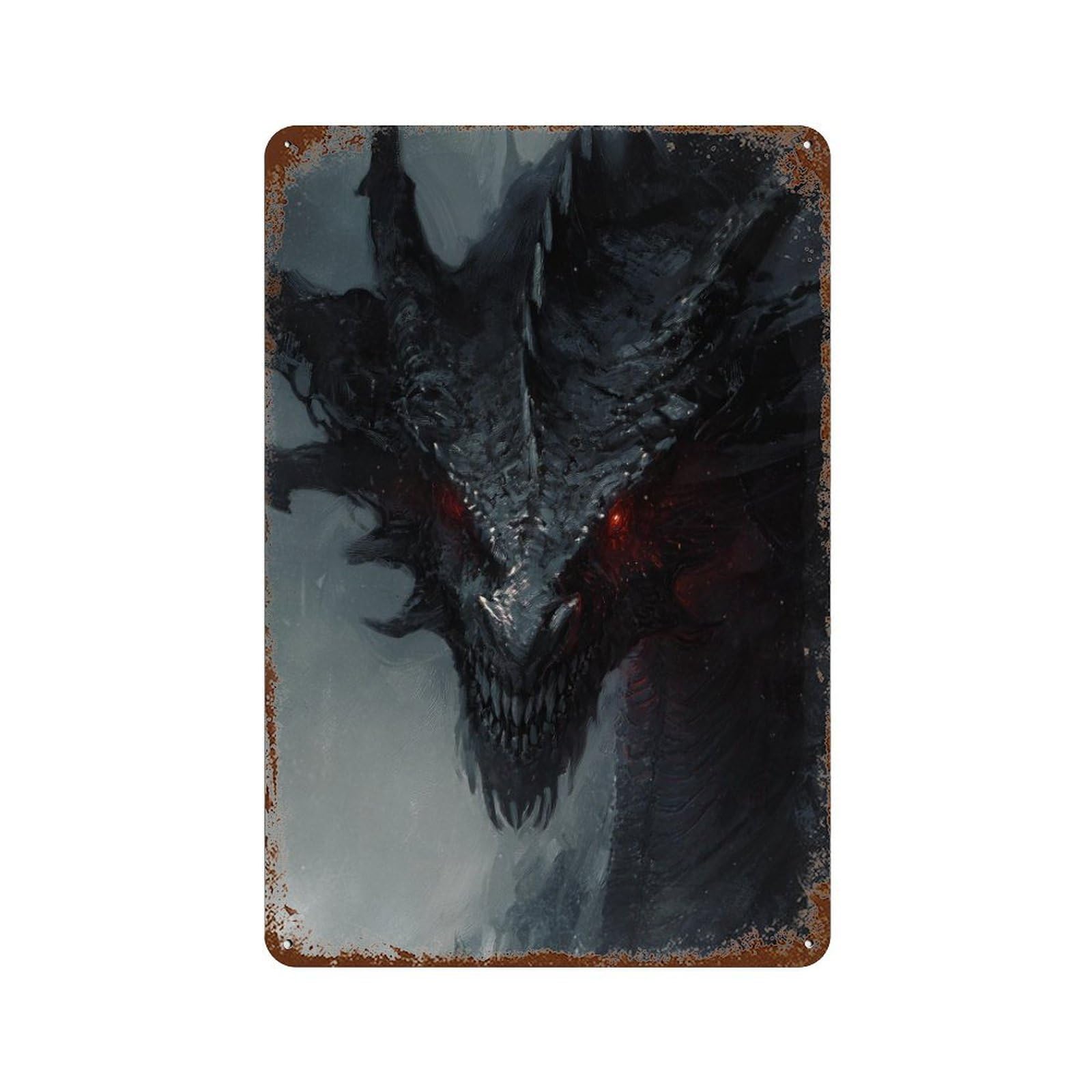 Vintage Rust Metal Sign Dark Fantasy Dragon Artwork -2 11.8"x7.9", Novelty Wall Decor for Office, Studio And Wall Decor