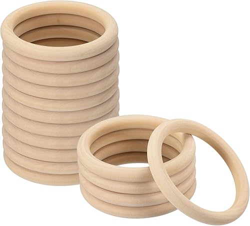 uxcell 16 anillos de madera natural de 3.3 pulgadas (3.346 in), círculos de madera lisa sin terminar de 0.394 in de grosor para manualidades, tejer,