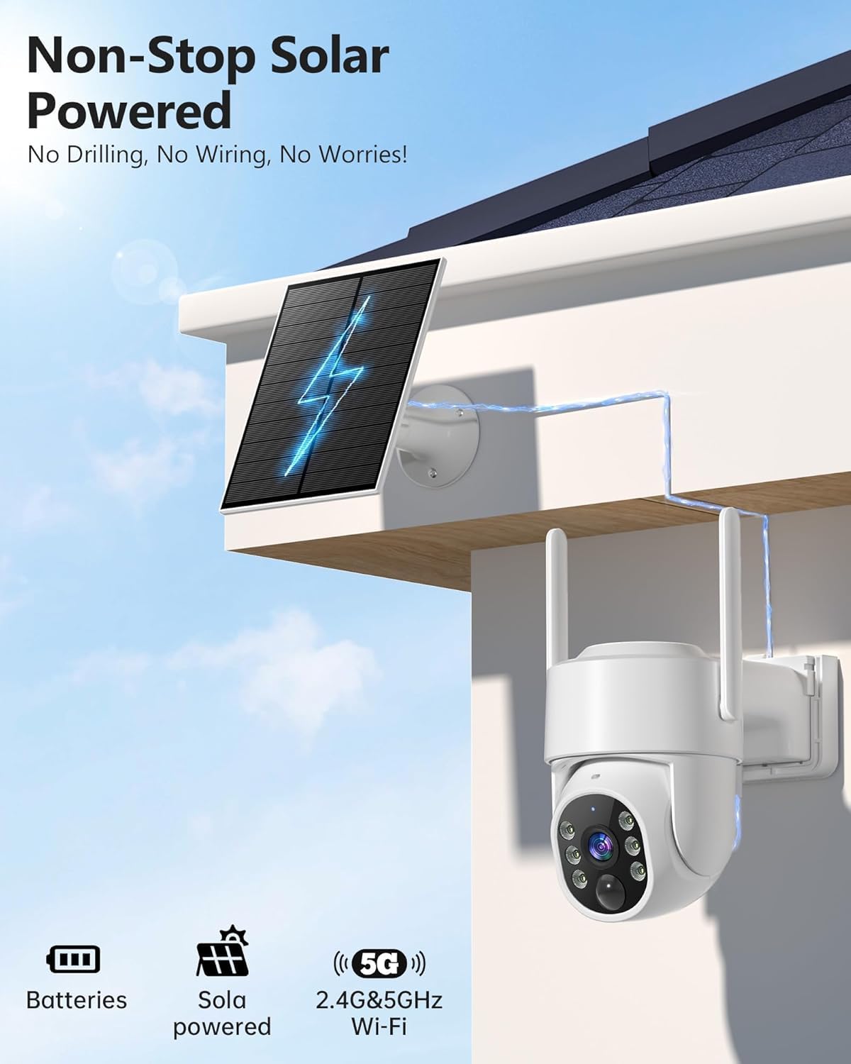 Sistema di telecamere di sicurezza 2K, 5 GHz e 2,4 GHz, WiFi, per la sicurezza domestica, installazione senza fili, rilevamento AI, audio bidirezionale, avvisi mobili, archiviazione SD/cloud, visione