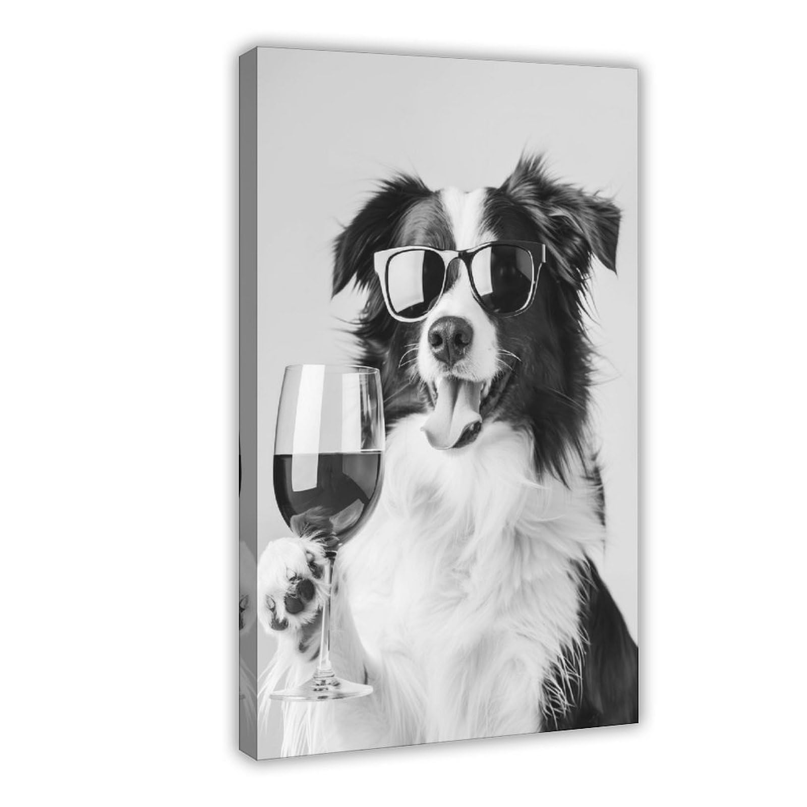 Utgn Border Collie Holding Red Wineposter Canvas Poster Wall Art Print Picture Paintings 12X18inch(30X45cm)