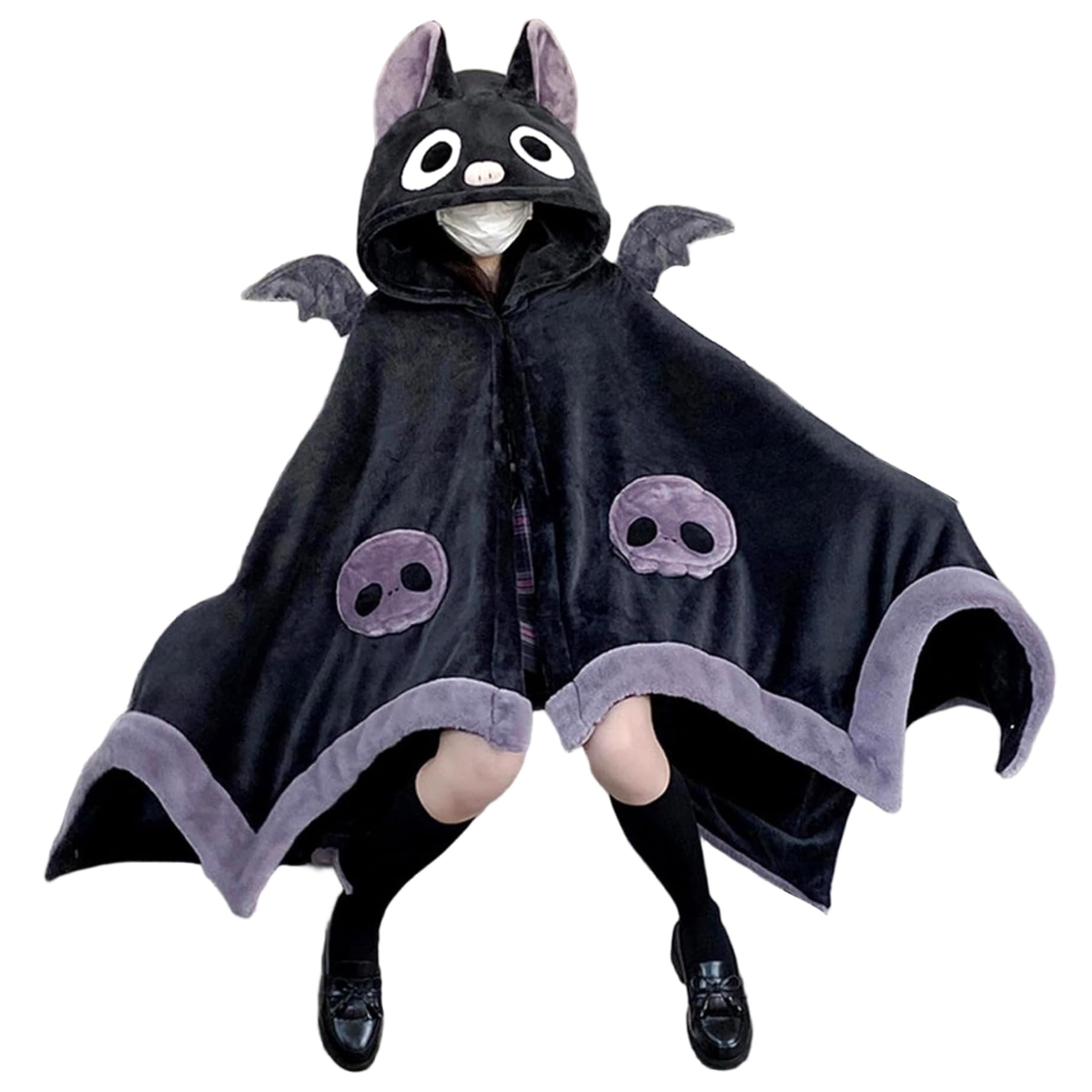 Uanqfegy Cartoon Bat Hoodie Wearable Blanket Cape with Demon, Oversized Soft Halloween Throw for Home & Theme Party