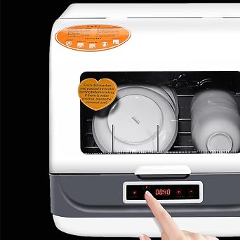 1200W 110V White Countertop Dishwasher, Compact Mini Dish Washer Machine 3 Washing Programs 360 Streak-Free Deep Cleaning 75C Hot Air Drying Portable Dishwasher for Home, White