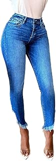 Sponsored Ad - Yenfief Women's Mid RIS Curvy Ankle Fringe Hem Jeans Casua Stretchy Skinny Denim Pants