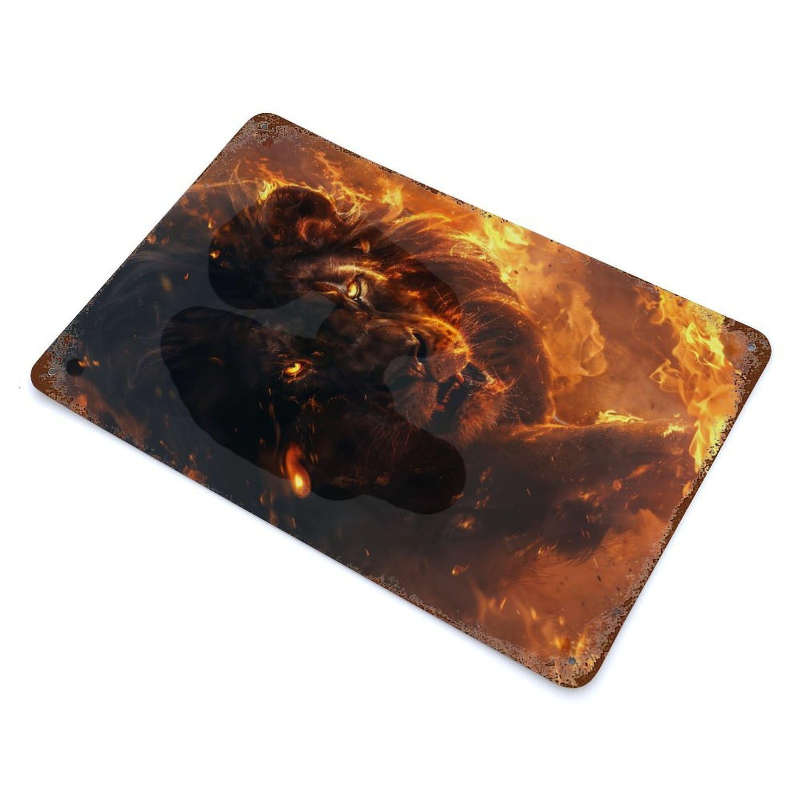 Rust Effect Wild Black Lion Distressed Metal Wall Sign 11.8"x7.9", Decorative Metal Wall Art for Living Room, Hallway And Home Decor