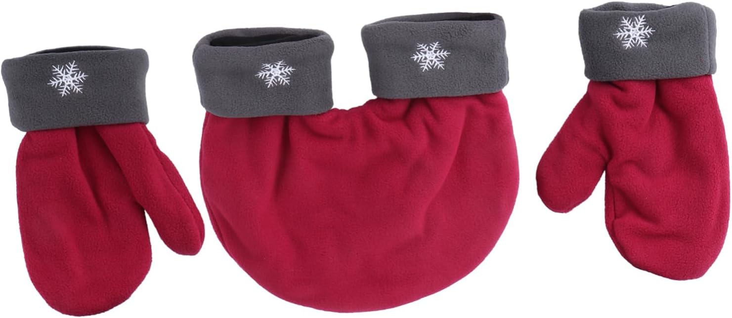 3pcs Couples Mittens Red Polar Fleece Warm Gloves for Christmas and Valentine Day Thicken Design for Lovers Hand-hand Cozy Winter Accessory