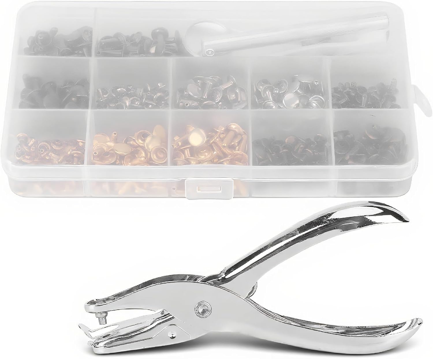 240Sets Double Sided Rivet Plier Kit, Leather Snap Fasteners Kit with Pliers 6X6mm 8X8mm 8X12mm Snaps for Leather Metal Button Snaps Press Studs for Rivets Replacement Craft Repairing