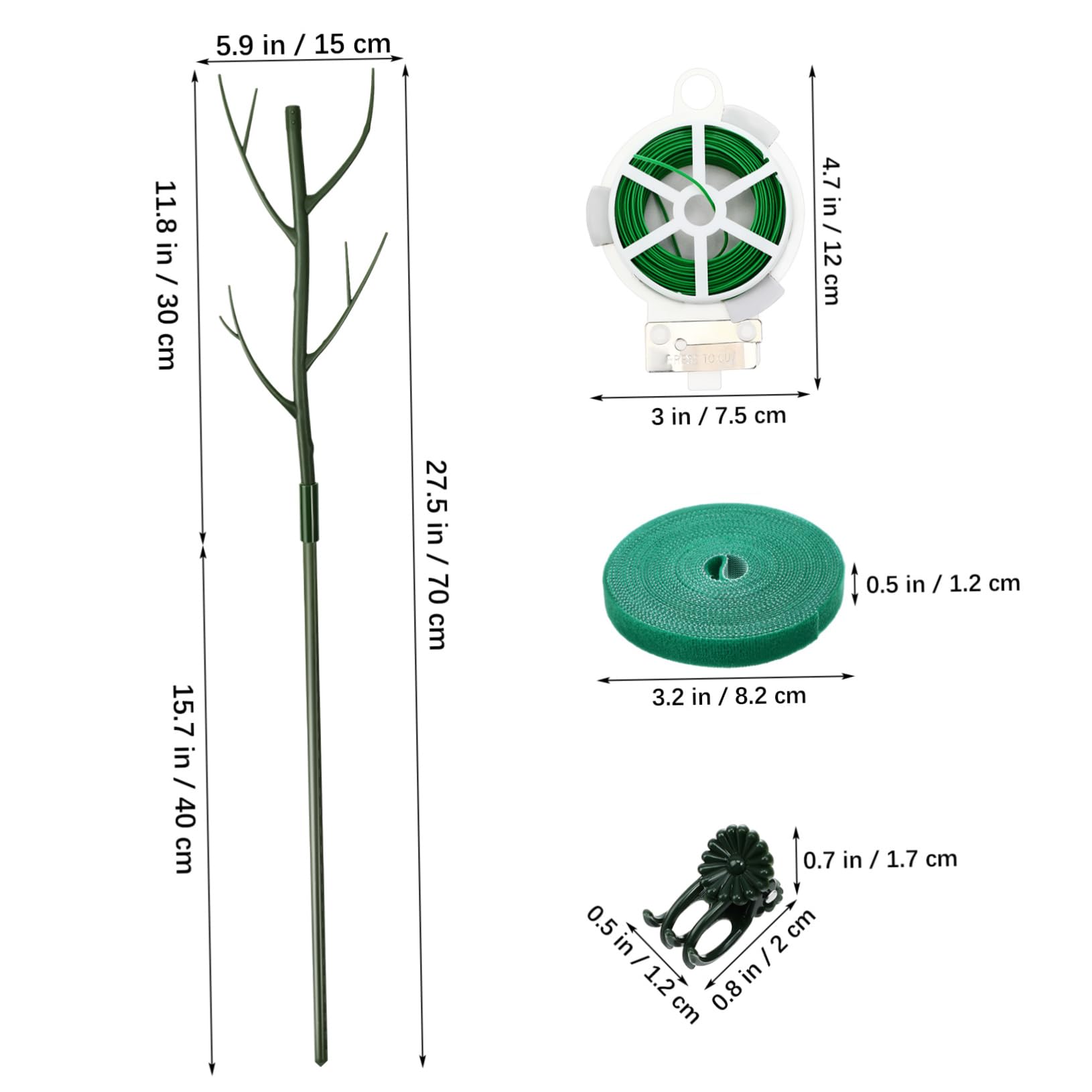 VANZACK Tuteur pour Plantes Grimpantes en Plastique Vert, 1 Set Clips à Fleurs et Attaches Torsadées, Résistant, pour Intérieur et Jardin
