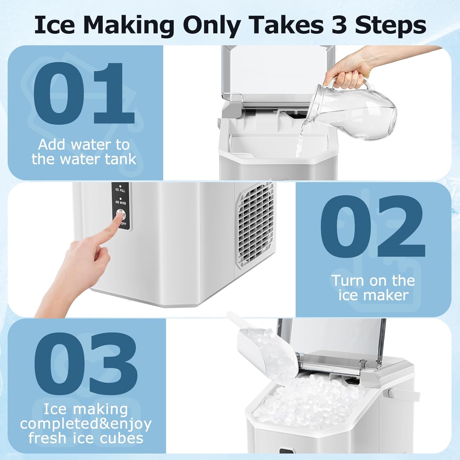 Antarctic Star Nugget Ice Maker Countertop, Chewable Pellet Ice Machine With Self Cleaning Function, Pebble Portable Ice Maker With Ice Scoop For Home Kitchen Office (White) on Fridge.com - View 4