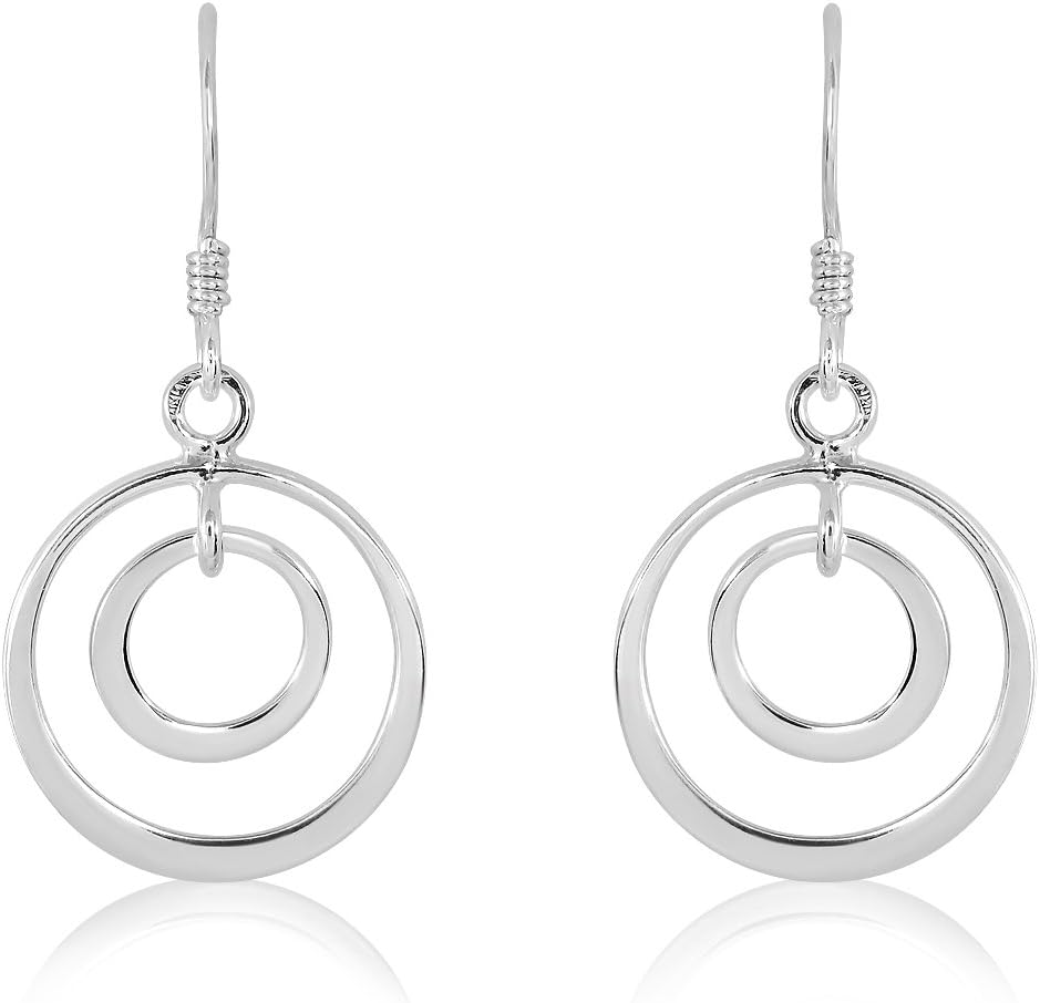 WithLoveSilver 925 Sterling Silver Tiny Double Circle Hoop Loops Dangle Earrings
