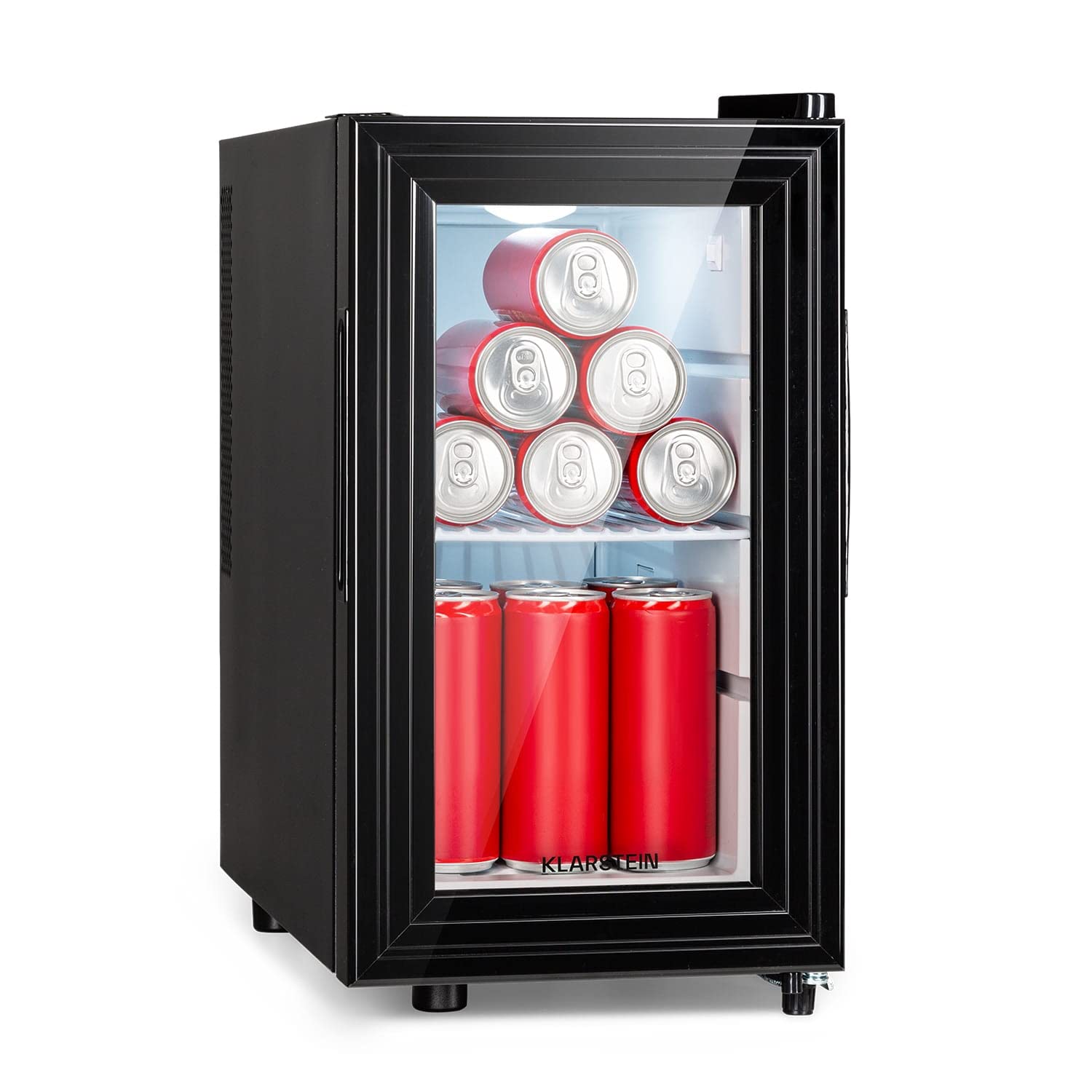 KLARSTEIN Mini Nevera Pequeña con Puerta de Cristal para Habitaciones, Frigorifico Portatil Electrico, 23 L, con Estantes para Bebidas