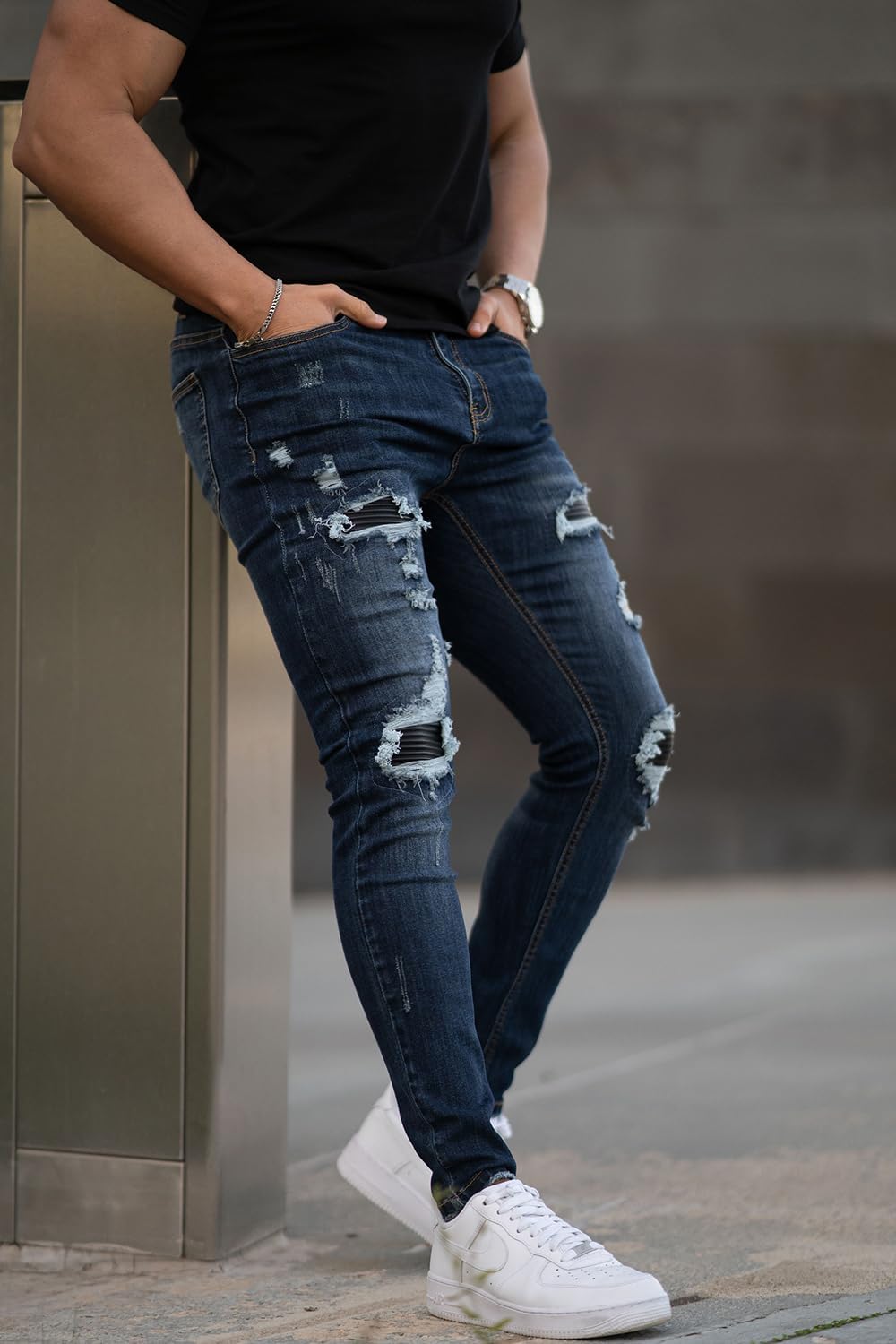 GINGTTO Men's Skinny Jeans Stretch Ripped Tapered Leg - Image 4