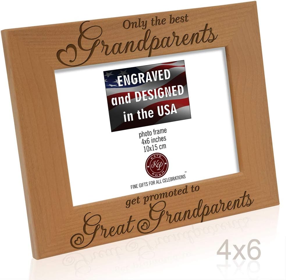 Only the Best Grandparents Promoted to Great Grandparents Engraved Natural Wood Picture Frame, Grandma Grandpa Gifts, Mother's Day, Father's Day (4" x 6" Horizontal)