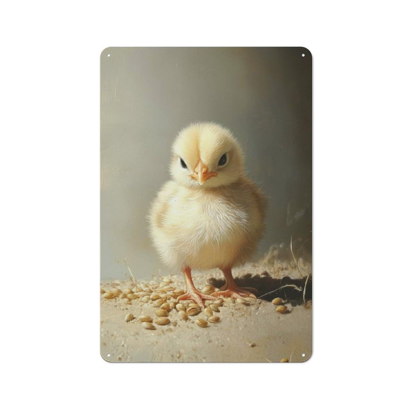 Tin Wall Plaque 30x20cm with Angry Chick Portrait for Home Bar Wall, for Hosts Who Enjoy Retro Interiors Refreshing A Room in Autumn