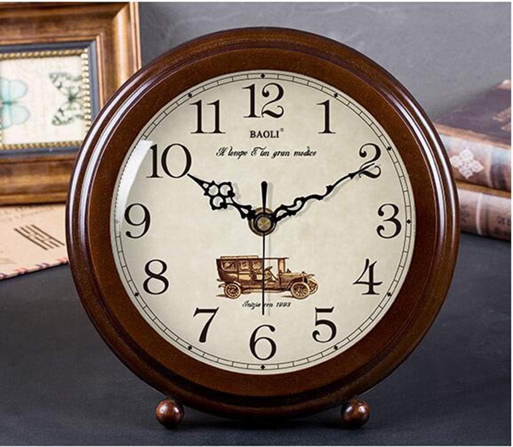 Retro Desk Clock Retro Table Clock/Deskclock -European Solid Wood Clock Simple Living Room Silent Table Clock Modern Bedroom Creative Pendulum Clock Table Clock (Size : 18.5 * 24cm/10in)