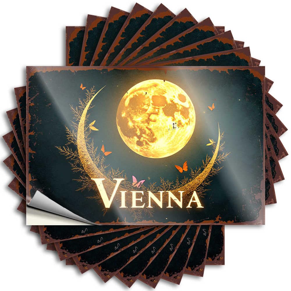 Bumper Room Decor Indie Aesthetic Peel and Stick - Golden Vienna Moonlit Night with Butterflies Helmet Square Waterproof Vinyl for Alcohol(12X18CM)