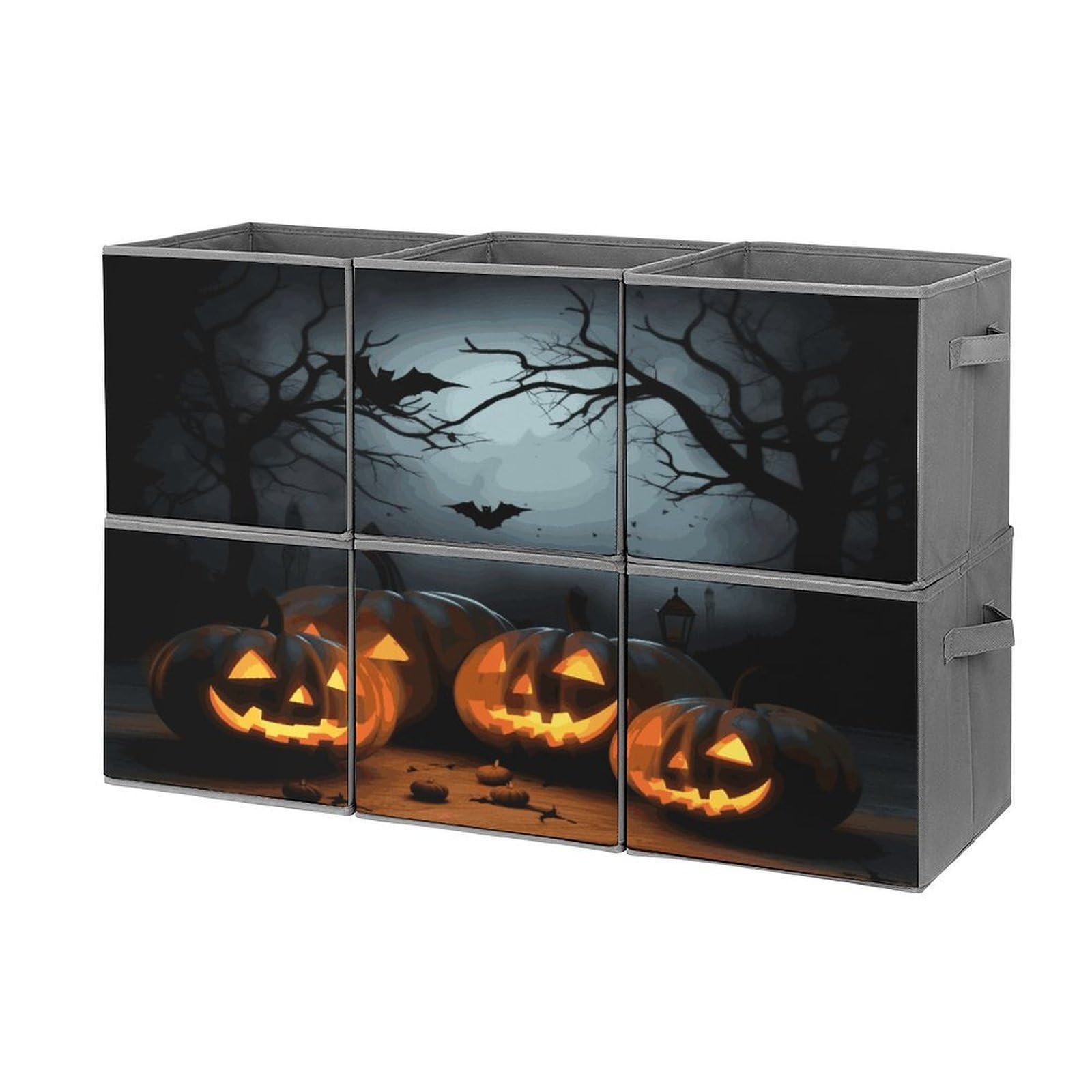 Btcowzrv Style Halloween With Pumpkins Storage Cubes, 6 Pack Oxford Fabric Foldable Collapsible Bins With Handles, Cubby Storage Baskets Boxes For Closet Shelves Office Organization